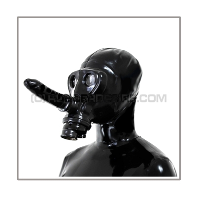 SIMIAN-gasmask-set TWIN-AB with detachable breathable Studio Gum dildostick, thread-cover, separate openface-hood and sunglasses-stickers